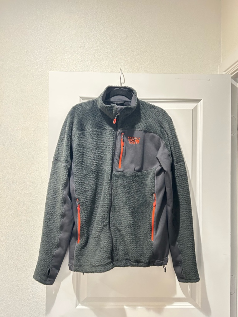 Mountain Hardware Men’s Gray Fleece Jacket with Orange Accents